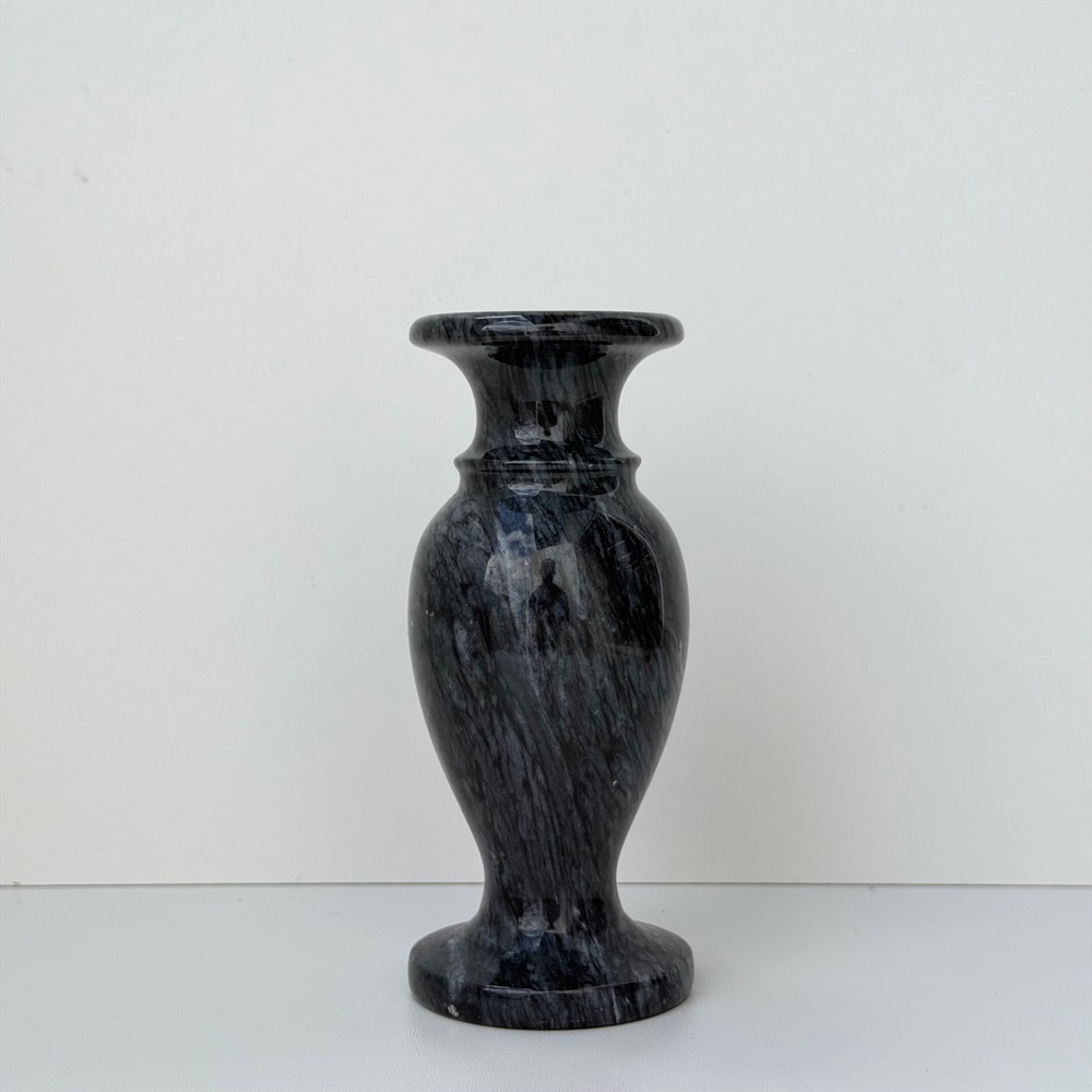 Vintage Marble Stone Vase Black Swirl Polished Handmade Castlecore Old World
